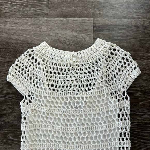 Theory Ivory Crochet T-Shirt Top P Short Sleeve Layered Knit Minimalist Tee - Picture 6 of 16